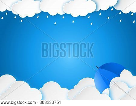Cloud Rain With Umbrella On Blue Background, Clear Sky With Cloud, Rain Season, Cloudy Day,weather F