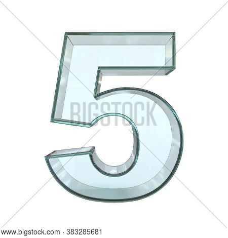 Glass Font 3d Rendering, Number 5, Three Dimensional Object