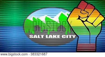 Shiny Lgbt Protest Fist On A Salt Lake City - Illustration, 
Abstract Grunge Salt Lake City And Lgbt