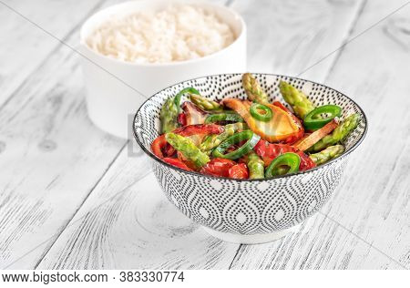 Bowl Of Spicy King Oyster Mushroom Stir-fry