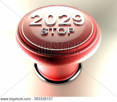2029 Stop On Red Emergency Push Button - 3d Rendering Illustration