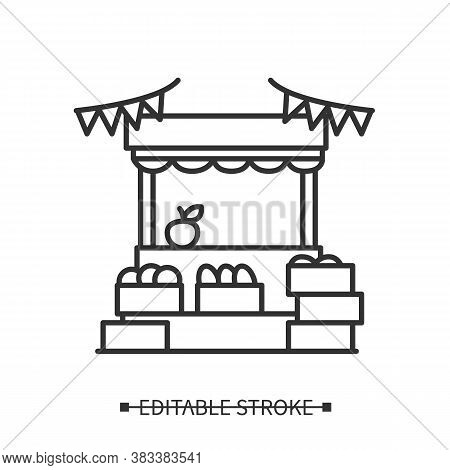 Farmer Stall Icon. Local Grown Fruits And Vegetables Fair Stand Linear Pictogram. Concept Of Organic