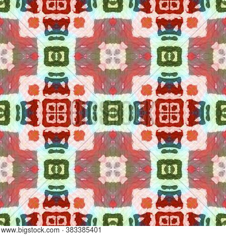 Geometric Rug Pattern. Seamless Tie Dye Ornament. Ikat Indonesian Design. Abstract Ikat Motif. Green
