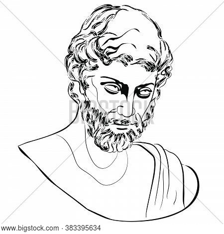 Vectoral Linear Illustration Of An Antique God. Isolated Image Of Hephaestus Volcano God. Character 