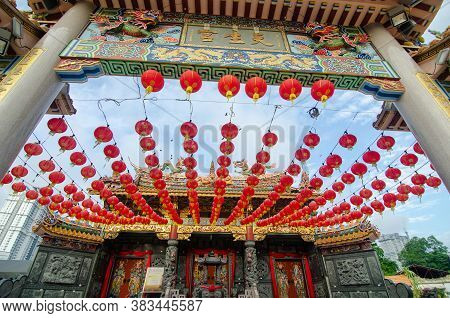 Georgetown, Penang/malaysia - Feb 14 2020: Thean Seng Keong Temple With Red Lantern