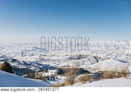 Panoramic View Of The Mountains With Rocks In The Tien Shan Mountains In Central Asia Near Tashkent 