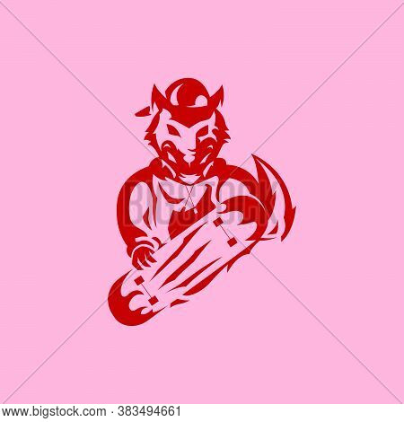 This Is An Illustration Depicting A Werewolf Holding A Skateboard. This Illustration Is Suitable For