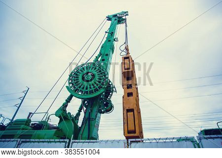 Pile Crane. Construction Cranes. Large Construction Cranes. Drilling Machines Ready To Drill Piles O