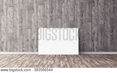 White Horizontal Canvas On Floor. Blank Mockup For You Design. Good Use For Advertasing.