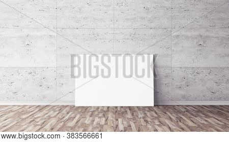 White Horizontal Canvas On Floor. Blank Mockup For You Design. Good Use For Advertasing.
