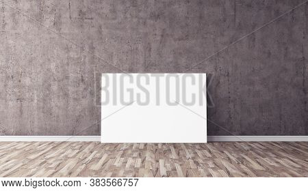 White Horizontal Canvas On Floor. Blank Mockup For You Design. Good Use For Advertasing.