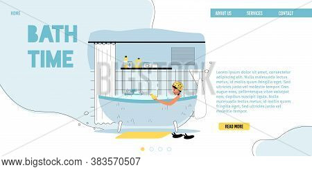 Bath Time. Everyday Hygiene Routine. Girl Child Lying In Bathtub Filled Soap Foam Bubble Playing Toy