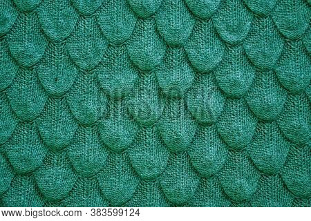 Realistic Knitted Texture Closeup In Green . Background Template For The Design Of The Banner, Site,