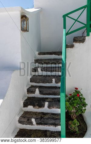 Stairs Of Typical Canarian Style House And Tropical Plants, El Campesino Monument, Lanzarote Island,