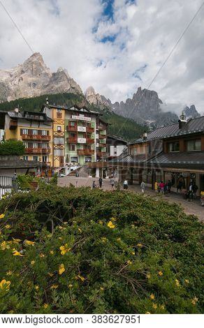 San Martino Di Castrozza, Italy - July 20, 2020: Beautiful View Of San Martino Di Castrozza Touristi