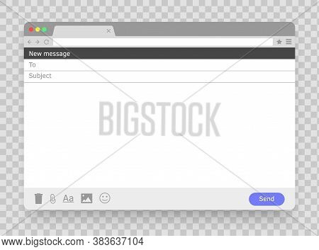 Email Message Blank Window. E-mail Empty Frame. Mail Mock Up Template. Window Browser. Vector Screen