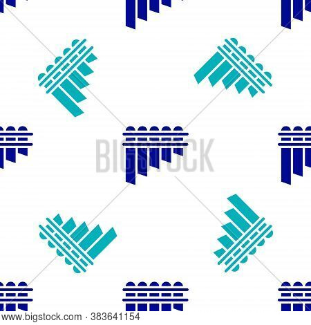 Blue Pan Flute Icon Isolated Seamless Pattern On White Background. Traditional Peruvian Musical Inst