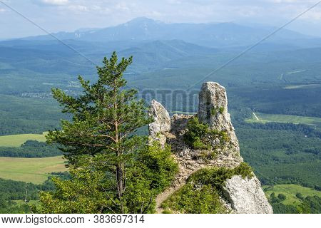 Scenic Mountain View From Devil's Finger Rock In Adygea, Russia