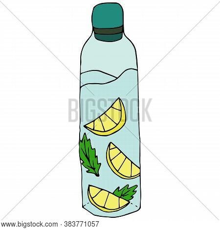 Blue Water Bottle With Lemon And Mint