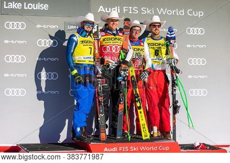 Lake Louise/canada - November30, 2019: Fis Alpine Skiing World Cup. (l-r) Dominik Paris (2nd Place) 