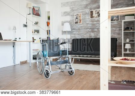Wheelchair For Disabled People In Private Hospital Room. No Patient In The Room In The Private Nursi