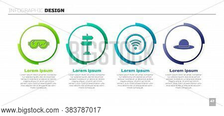 Set Ski Goggles, Road Traffic Sign, Wi-fi Wireless Internet Network And Elegant Women Hat. Business 