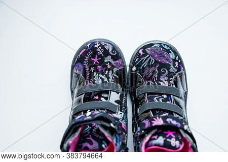 Black Blue Suede Kids Sport Shoe Isolated On White Background.pair Of New Modern Dark Blue Leather S