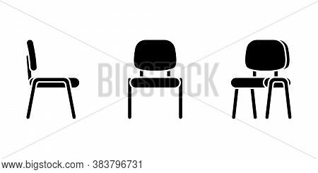 Isolated Flat Style Office Chair Vector Illustration Icon Pictogram Set. Front, Side View Silhouette