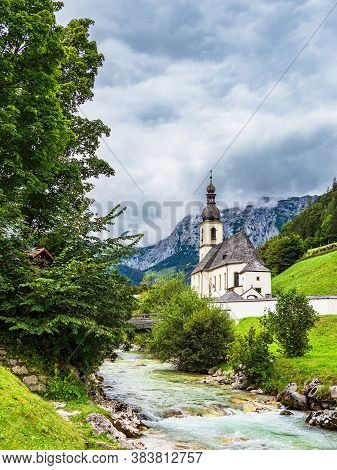 Parish Church Saint San Sebastian In Ramsau In The Berchtesgaden Alps, Germany.