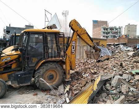 Utter Pardesh , India - Destroyed Buildings , Illegal Buildings Destroyed By Indian Government In No