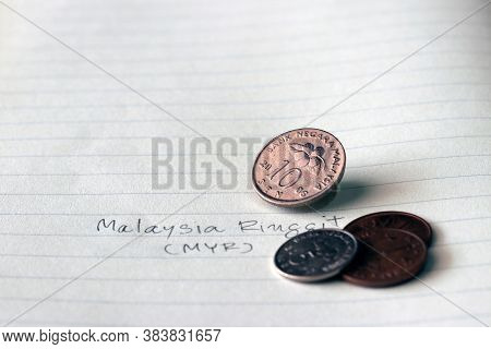 Ten Sen Malaysia Ringgit Coin On Reverse , Line Image Of Hibiscus Rosa-sinensis And Five Sen With Tw