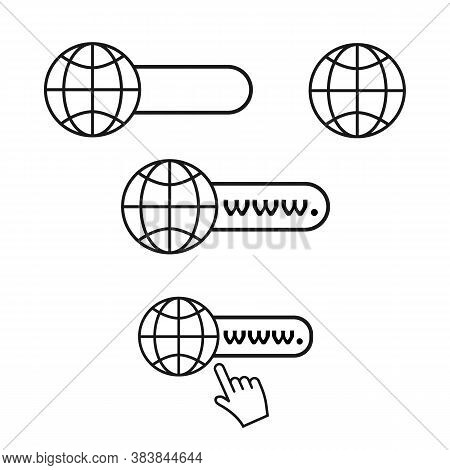 Web Site Icons Set. Internet Browser Bar, Globe, Computer Mouse Arrow. Vector Isolated. Black Signs 