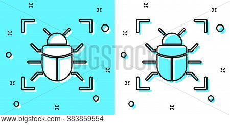 Black Line System Bug Concept Icon Isolated On Green And White Background. Code Bug Concept. Bug In 
