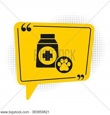 Black Bag Of Food For Dog Icon Isolated On White Background. Dog Or Cat Paw Print. Food For Animals.