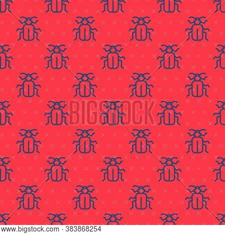 Blue Line Chafer Beetle Icon Isolated Seamless Pattern On Red Background. Vector