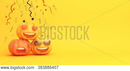 Happy Halloween Background With Cute Cartoon Pumpkin, Halloween Pumpkin Copy Space, Halloween Banner