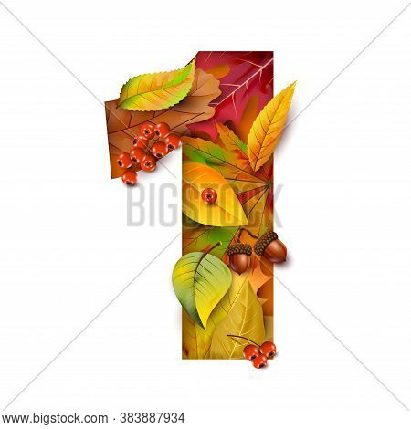 Autumn Stylized Alphabet With Foliage. Digit1. For Your Design.