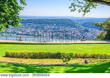 Green Grass Lawn In Forest On Niederwald Broad Hill On Right Bank Of Rhine River, Rochusberg Mountai