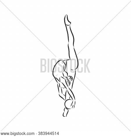 Acrobatic, Balance, Performance, Cooperation Concept. Hand Drawn Acrobats Performing On Scene Concep