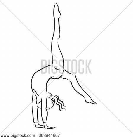 Acrobatic, Balance, Performance, Cooperation Concept. Hand Drawn Acrobats Performing On Scene Concep