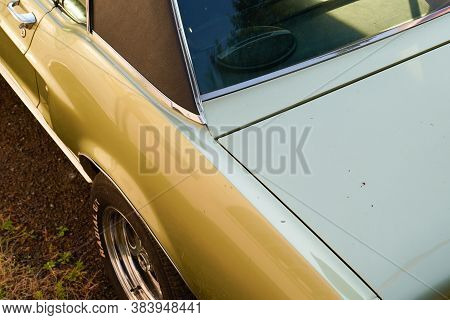 Bordeaux , Aquitaine / France - 09 01 2020 : Ford Mustang Muscle Car On Detail View Back And Roof Of