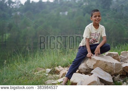 Almora, India - September 06, 2020: Portrait Of A Pahadi Boy With Tilak On His Forehead. Fun And Hap