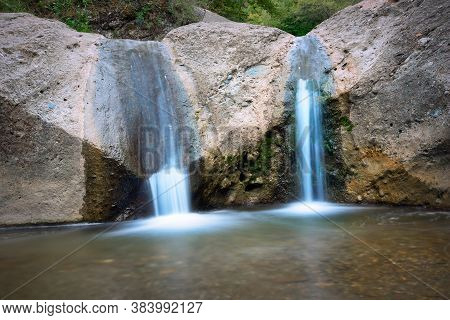 Twin Waterfalls In Apuseni Mountains Near Aiud