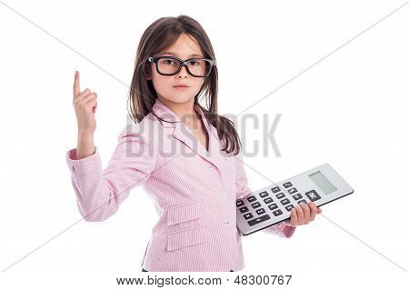 Galsses, 계산기와 귀여운 어린 소녀입니다.