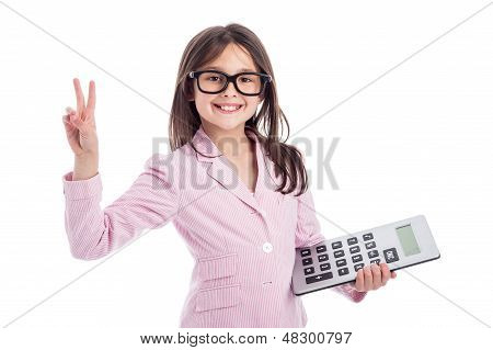 Galsses, 계산기와 귀여운 어린 소녀입니다.