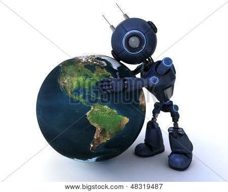 3D-Render der ein Android mit Globus