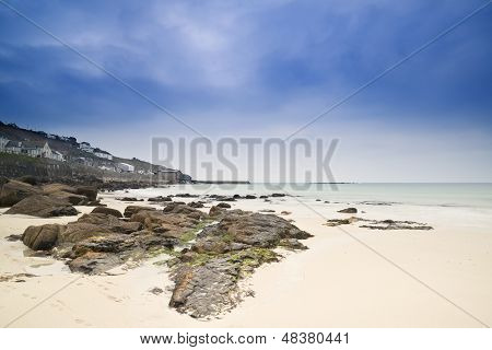 Sennen Cove beach before sunset in Cornwall England