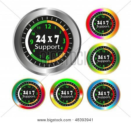 Vector Illustration - Collection of a global clock which support 24/7 supports