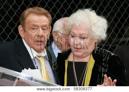 Jerry Stiller and Estelle Harris at the ceremony honoring Jerry Stiller and Anne Meara with a star on the Hollywood Walk of Fame. Hollywood Boulevard, Hollywood, CA. 02-09-07