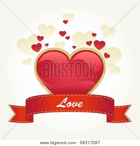 alentine's day card with red heart and ribbon